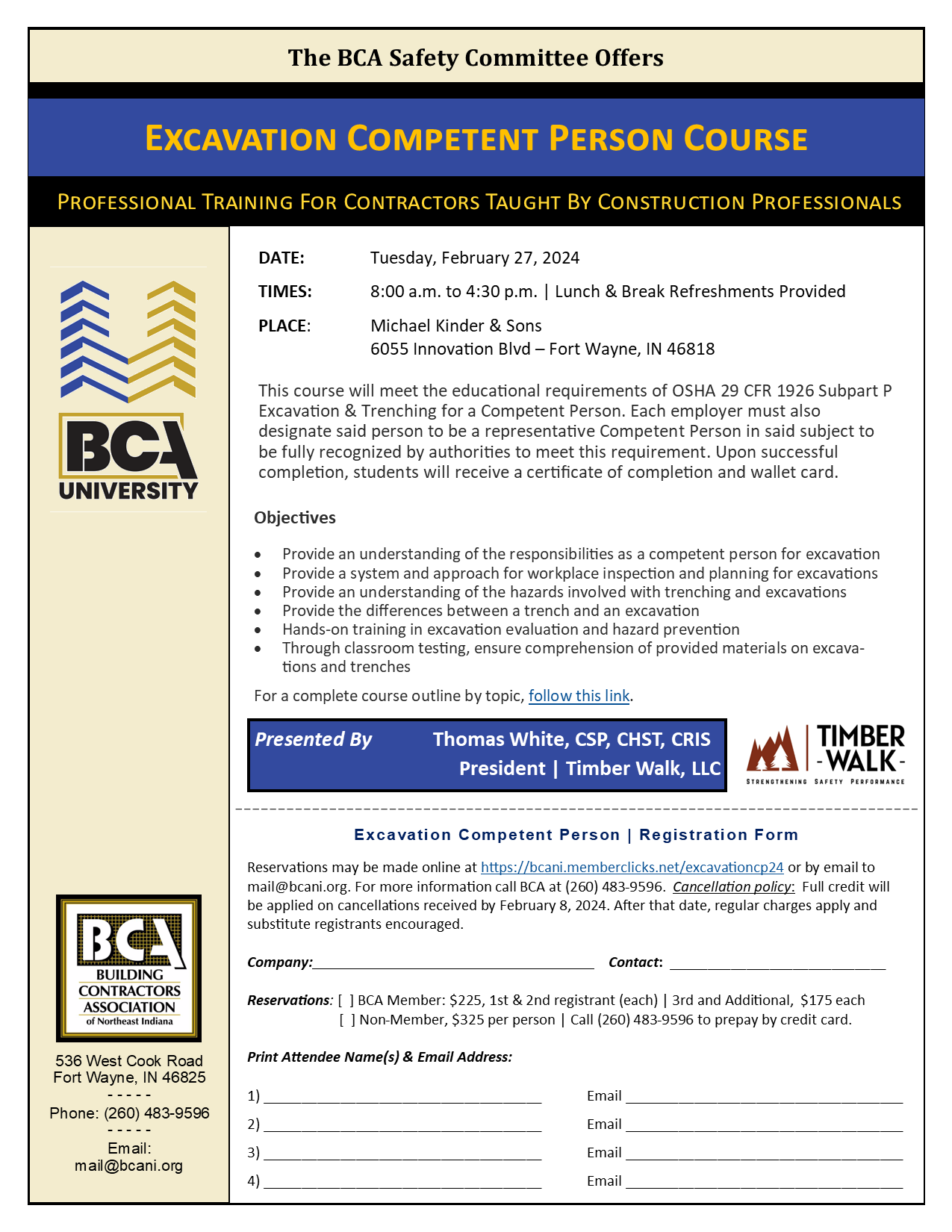 BCA Excavation Competent Person Training Class